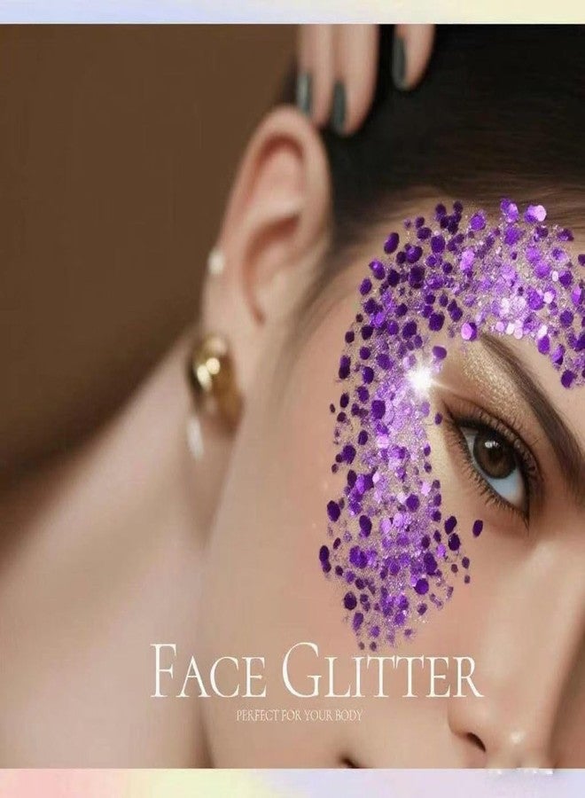 GL-Turelifes Body Glitter Gel, Mardi Gras Chunky Face Glitter Mermaid Sequins, Sparkly Hair Glitter,Singer Concert Festival Rave Accessories, Halloween Body Painting (#06 Violet) - Image 5